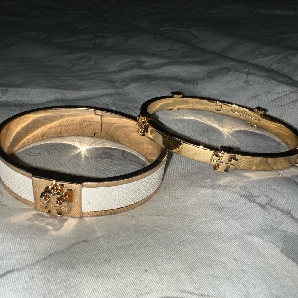 Tory Burch Gold and White Bangle Set